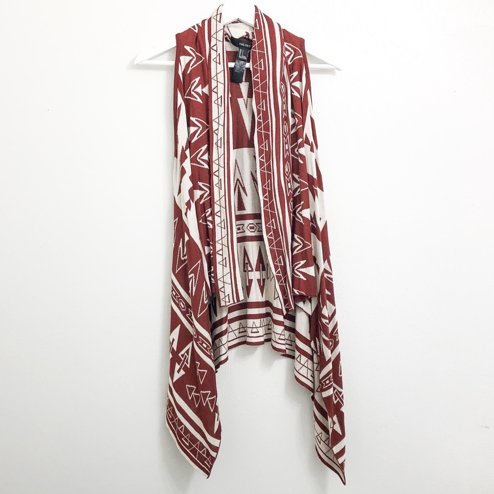 Forever 21 Sleeveless Geometric Rust Cardigan